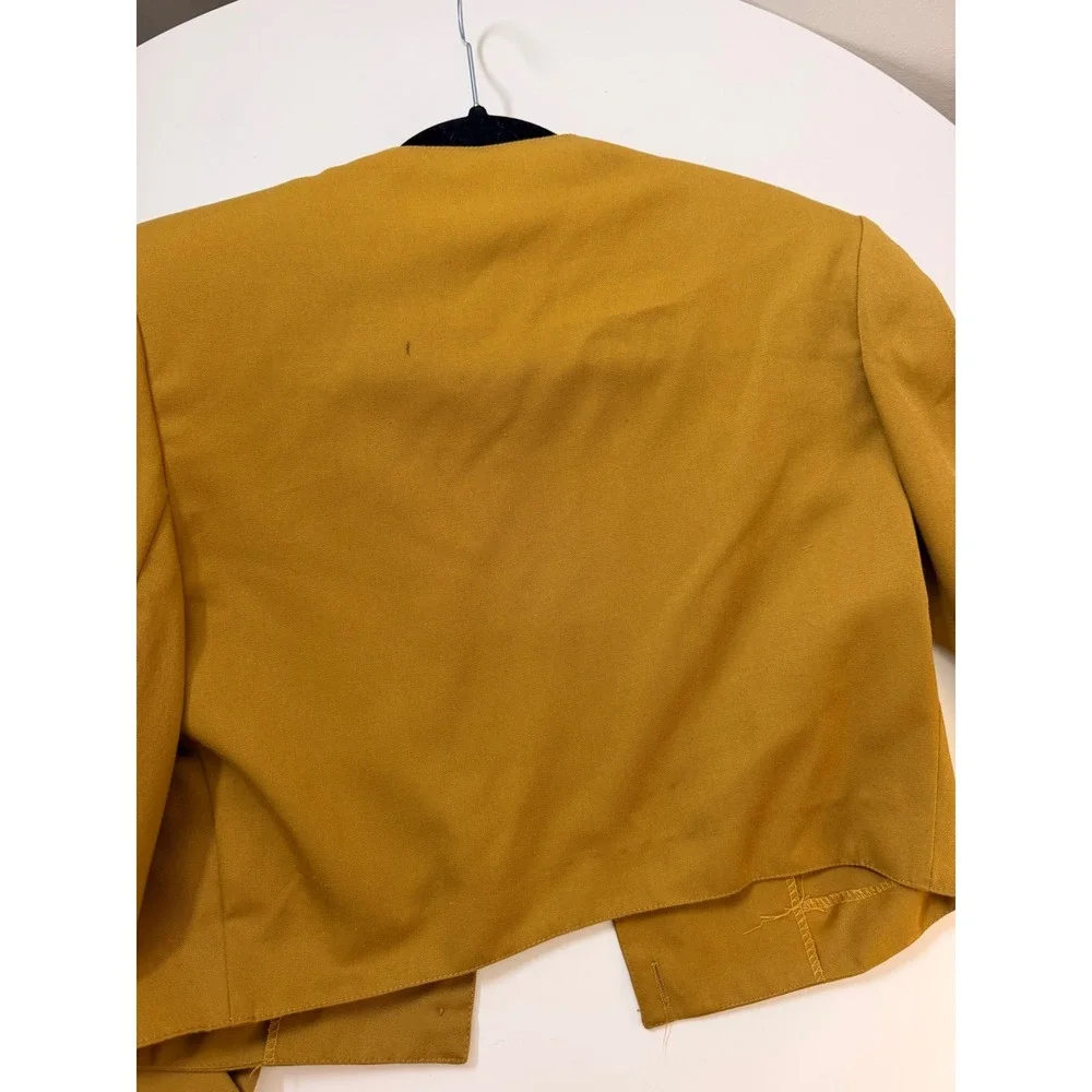 Designer Cropped Jacket Womens Size 3 Yellow Excellent Vintage 80s Crest Button‎
